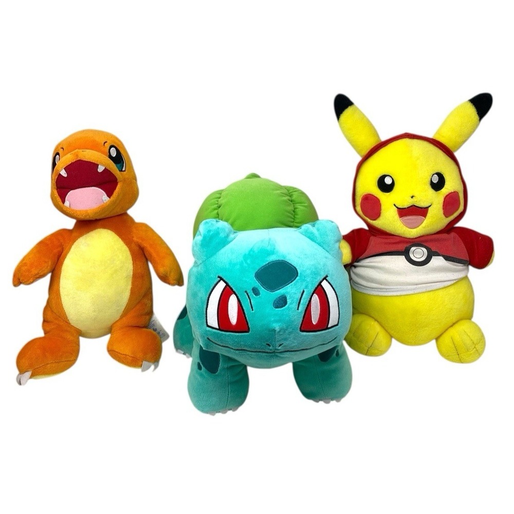 Build A Bear Workshop Pokemon Lot Of 3 Charmander Pikachu w/ Hoodie & Bulbasaur